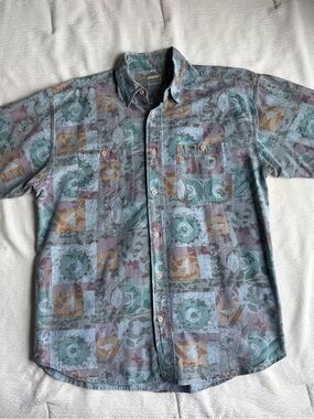 Vintage Avanti Geographic Button Up Shirt Men’s Size Large / Blue Purple Orange
